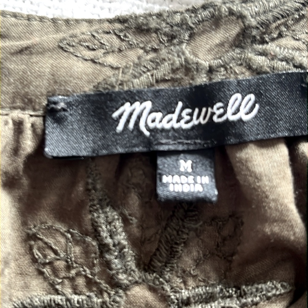 Madewell Embroidered Olive Green Cotton Top - Picture 4 of 5